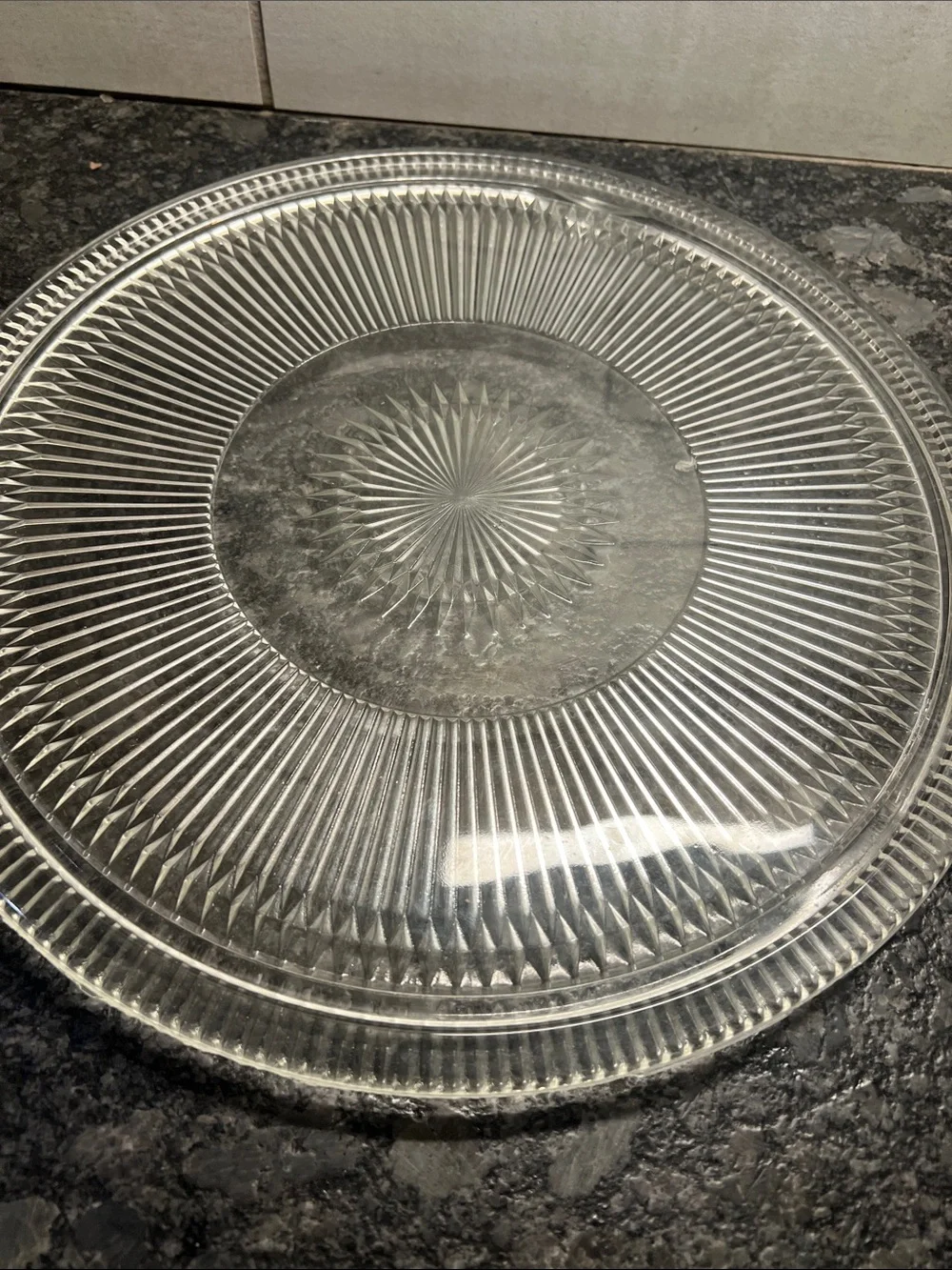 Vintage MCM Metal Covered Cake Plate with Clear Glass Base - 11” base
